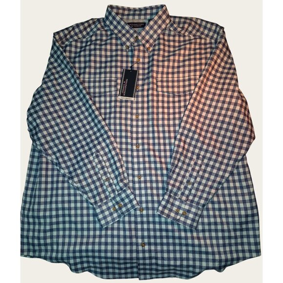Roundtree & Yorke Mens Performance Button-Down Shirt 2XB Blue & White Check - Picture 1 of 10